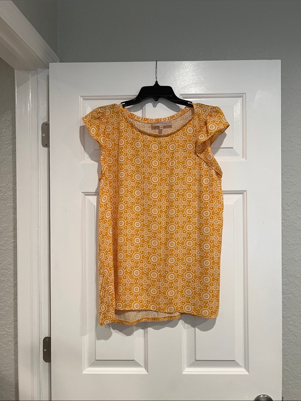 Philosophy Yellow Geometric Cap-Sleeve Tunic Top
